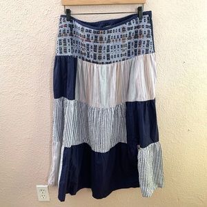 Oilily Bohemian Maxi Blue Patchwork and Woven design Skirt